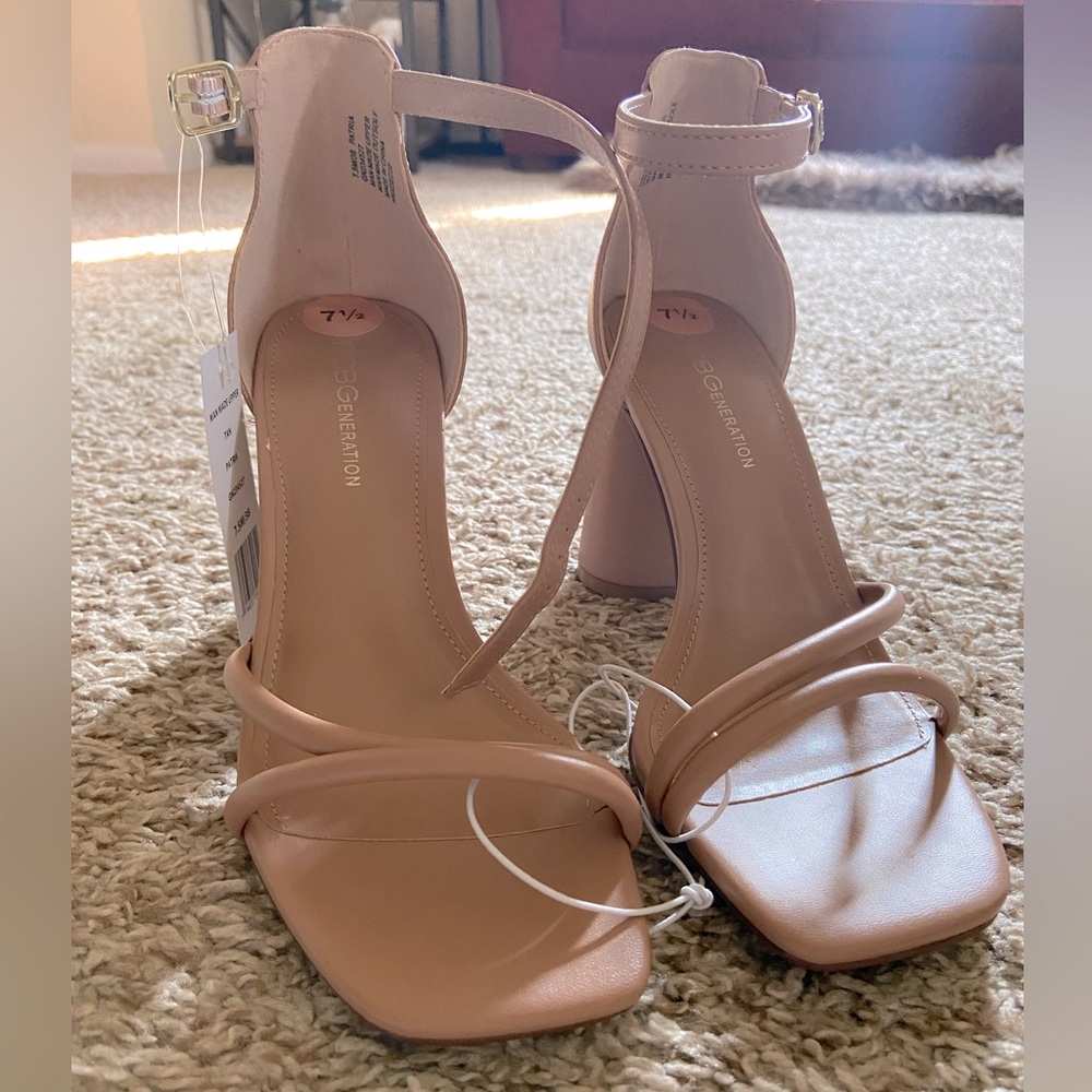 BCBGeneration | Tan Squared Toe Heeled Sandals